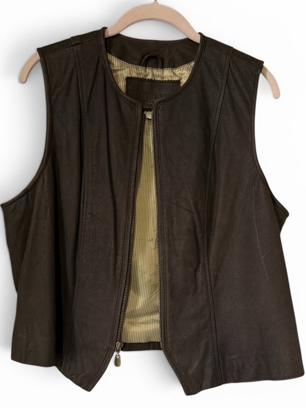 Vintage 100% Genuine Suede Chocolate Brown Vest Zipper 90’s Large Western